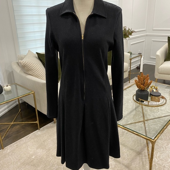 Zipper Front Lacoste Dress Midi Charcoal Fit and Flare - Picture 3 of 7